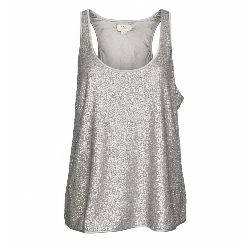 Vintage ECI New York Sequin Tank Top Silver Metallic Bling Y2K Party Girl Size L